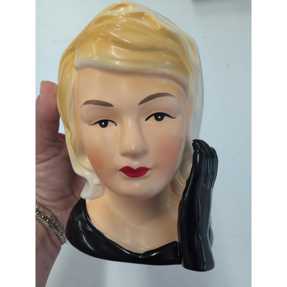Vintage Mid Century NIPPON Head Vase Hand Painted Blond Starlet As Found